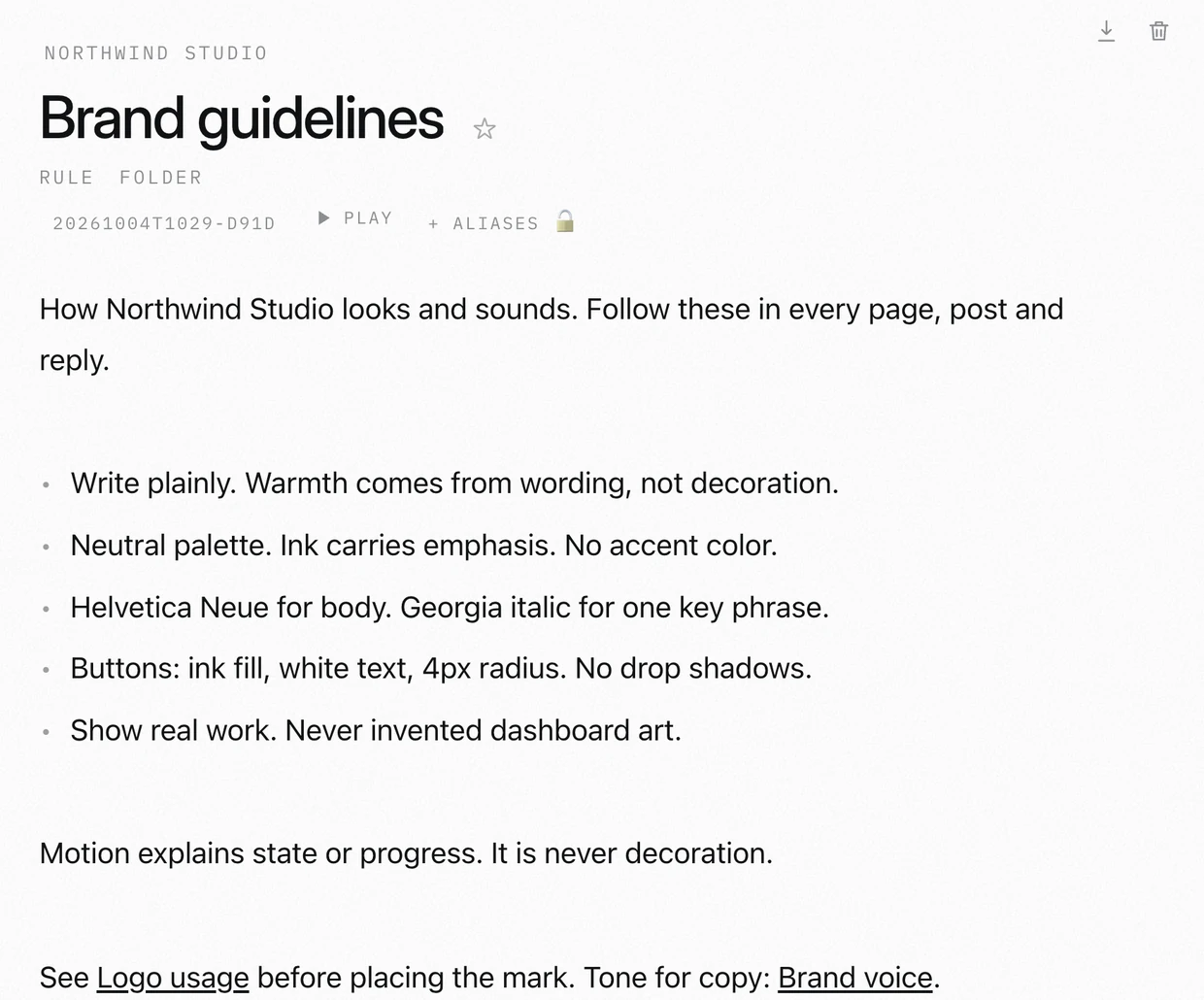 A Journal rule holding the brand guidelines